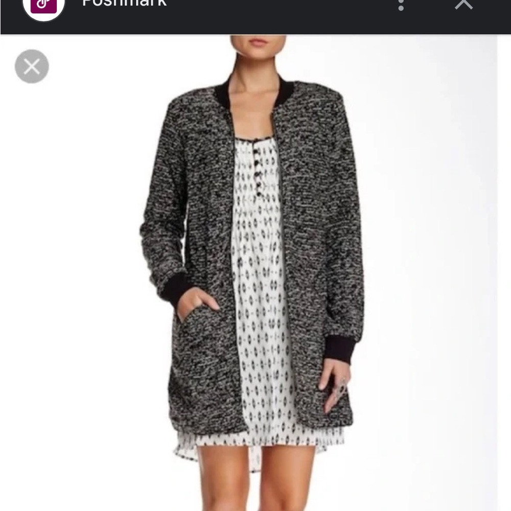 Sanctuary tweed long line zipper front bomber jacket
